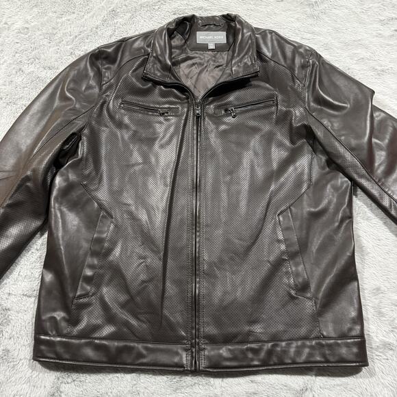 Michael Kors Jacket Mens 2XL Brown Faux Leather Moto Perforated Full Zip New NWT - Picture 2 of 13